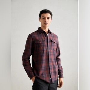 Scotch & Soda Men’s Large Brown Plaid Long Sleeve Button Down Regular Fit Shirt